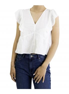 Blusa con volant con bottoni e scollo a V Only